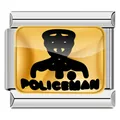 Italienisches Modular-Charm-Glied aus Edelstahl mit gelbem Polizisten-Design-Detail - Polizist (C0447)