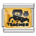 Close-up view of a gold-tone Italian charm bracelet link featuring teacher theme and apple - Teacher (C0448)