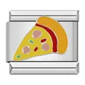 Dettaglio di un charm pizza in smalto e acciaio per bracciali componibili italiani. - Pizza C0883