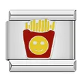 Dettaglio di uno charm italiano in acciaio con design di patatine fritte sorridenti. - Patatine Fritte C0884
