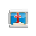 High-quality stainless steel Italian charm link with a red religious cross design - A0329_3 Red Cross On Blue