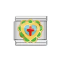 Italian charm bracelet link in stainless steel with a red cross and golden heart design - A0329_2 Heart Cross