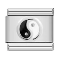 Polished stainless steel Italian charm module with Yin-Yang enamel design for DIY bracelets - Tai Chi Bagua Diagram (C1106) / Black and White