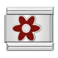 Modular stainless steel Italian charm bracelet link with red enamel flower design - Red Six-Petal Flower Style (C1189)