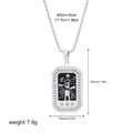 Vintage silver-tone tarot card pendant necklace in stainless steel with black enamel detail - Tarot Tower Style (12265_11)