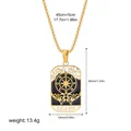 Retro 18K gold plated stainless steel tarot card pendant necklace with black gear design - Gears Pattern (12263_15)