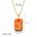Detailed view of 18K gold-plated stainless steel Lovers tarot card pendant necklace - Colorful Lovers Pattern (12263_19)