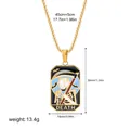 Vintage stainless steel 18K gold-plated Death Tarot card pendant necklace with measurements - Death Pattern (12263_20)