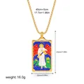 Vintage 18K gold plated stainless steel tarot card necklace with colorful enamel pendant - Temperance Pattern (12263_27)