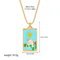 18K gold plated stainless steel tarot card necklace with The Star blue enamel pendant - The Star Pattern (12263_28)