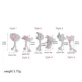 Set of 6 pink zircon piercing studs in various styles with dimensions - Mixed Piercing Set (G047_5_2) / Silver/Pink