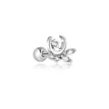 Elegant stainless steel crescent moon and zircon piercing stud with shiny silver finish - Crescent Moon and Star Style (G047_6_9) / Silver