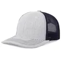 Close-up detailed view of a two-tone grey heather and black mesh trucker baseball hat - M (56-58cm) / Light Heather Gray + Black