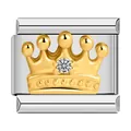 Exquisite gold crown modular charm link for Italian stainless steel bracelet with gemstone - Gold Diamond Surface Style (0757) / Gold
