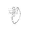 Minimalist 18K gold flower ring featuring a pearl center with a polished silver finish. - Silver Flower Line Style / Size 6