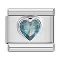High-quality stainless steel Italian bracelet charm with light blue heart-shaped faceted crystal - Green Rhinestone (C1520) / Silver