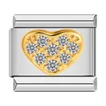 Italian modular bracelet charm link featuring a gold heart with pave set sparkling crystals - Gold Diamond Surface Style (0760)