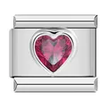 Stainless steel heart-shaped Italian charm link with vibrant pink gemstone for DIY bracelets - Rose Red Rhinestone (C1521) / Silver