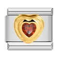 Italian charm link in stainless steel featuring a gold heart and red heart gem. - Orange Rhinestone (C1524) / Gold