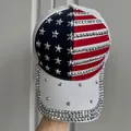 Casquette de baseball drapeau américain avec strass argentés étincelants et brillants - M (56-58cm) / Strass Blanc