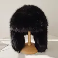 Gorro de trampero negro de piel sintética con orejeras, resistente al viento para el invierno - Elástico / Negro
