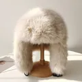 Gorro de trampero premium de piel sintética en color crema con orejeras para el invierno - Elástico / Beige