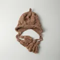 Berretto con paraorecchie marrone lavorato a mano con nappe per l'inverno - M(56-58cm) / Berretto con Paraorecchie e Nappine / Kaki