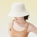 Premium white wide-brim bucket hat for women featuring minimalist sun protection design - 55-60cm / Off White