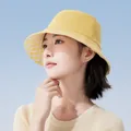 Stylish yellow wide brim bucket hat with a yellow plaid lining for women's summer wear. - 55-60cm / Lemon Yellow