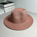 Elegant terracotta Panama straw hat for sun protection, perfect for beach and summer travel. - One Size Adjustable / Plain / Dusty Pink