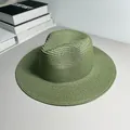 Detailed close-up of a green woven straw Panama hat showing fine spiral textures - One Size Adjustable / Plain / Army Green