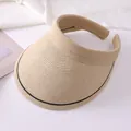 Stylish wide brim straw sun visor for women with empty top design and black trim detail - Elastic (54-58cm) / Beige Beige Trim