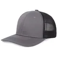 Two-tone gray and black mesh trucker hat with curved brim for sun protection. - M (56-58cm) / Dark Grey + Black