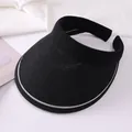 Chic black straw woven empty top sun visor hat with wide brim for elegant UV protection - Elastic (54-58cm) / Black