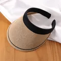 Woven straw sun visor hat with black elastic headband for summer outdoor protection - Elastic (54-58cm) / Khaki Hat with Black Edge