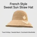 Hand-woven beige raffia sun hat with elegant white tulip embroidery for summer beach vacation - Tulip Embroidery / Adjustable / Straw Color-Tulip