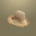 Handmade woven straw sun hat for women featuring a stylish frayed brim for beach vacations - One Size / Beige with Fur Trim