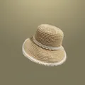 Elegant straw sun hat with white pearl trim for stylish beach vacation sun protection. - One Size / Beige Pearl Style