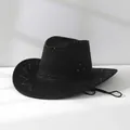 Close-up view of a classic black western cowboy hat with intricate decorative stitching - One Size 58cm / Black