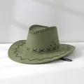 Macro view of a forest green suede cowboy hat featuring intricate black stitching details - One Size 58cm / Army Green