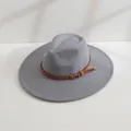 Chapeau fedora en feutre de laine gris avec ceinture marron pour la mode automne et hiver - M (56-58cm) / Gris clair