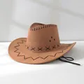 Klassischer brauner Western-Cowboyhut aus Wildlederimitat mit schwarzen Ziernähten. - Einheitsgröße 58cm / Camel