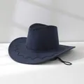Close-up view of navy blue Western cowboy hat featuring decorative zigzag stitching - One Size 58cm / Navy Blue