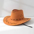 Classic brown cowboy hat with black stitching and ventilation holes detail - One Size 58cm / Yellow