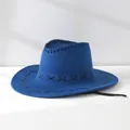 Classic blue western cowboy hat with decorative black stitching details - One Size 58cm / Sapphire Blue