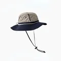 Wide brim bucket hat for men with sun protection and adjustable chin strap for outdoors - Normal Circumference / Grey + Navy Brim