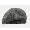 Detailed close-up view showing the fuzzy mohair texture and knit pattern of a grey wool beret - M (56-58cm) / Liberty Gray