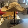 Detailed view of khaki hiking sun hat with TICALBIRD embroidery on black stand - M (56-58cm) / Khaki