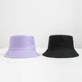 Λεβάντα και μαύρα βαμβακερά καπέλα bucket δίπλα-δίπλα για προστασία από τον ήλιο. - M (56-58cm) / Μωβ Taro + Μαύρο (Διπλής Όψεως)