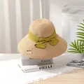 Large brim straw sun hat for women with olive green ribbon bow and UV protection - Grass Green